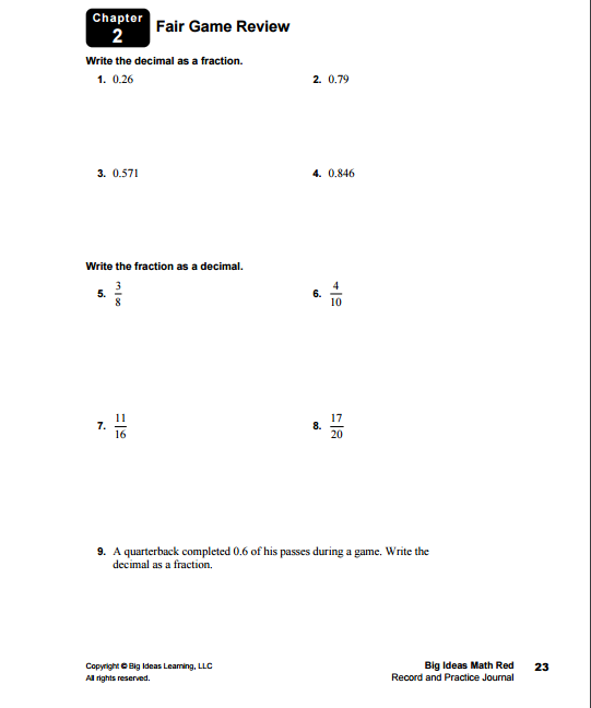 Big Ideas Math Algebra 1 Assessment Book Answers Chapter 9